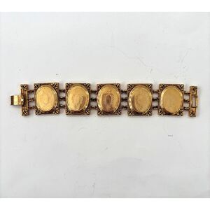 Hattie Carnegie Triple Locket Bracelet Vintage Signed Goldtone Etched Hinged